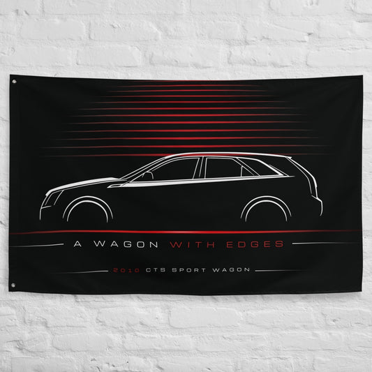 Cadillac CTS Sport Wagon 2010 car silhouette flag - White Brick Wall