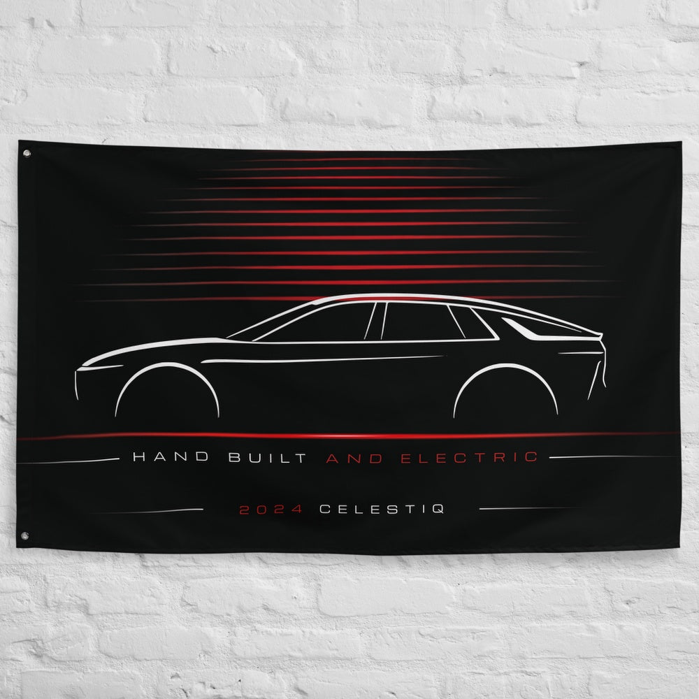 Cadillac Celestiq 2024 car silhouette flag - White Brick Wall