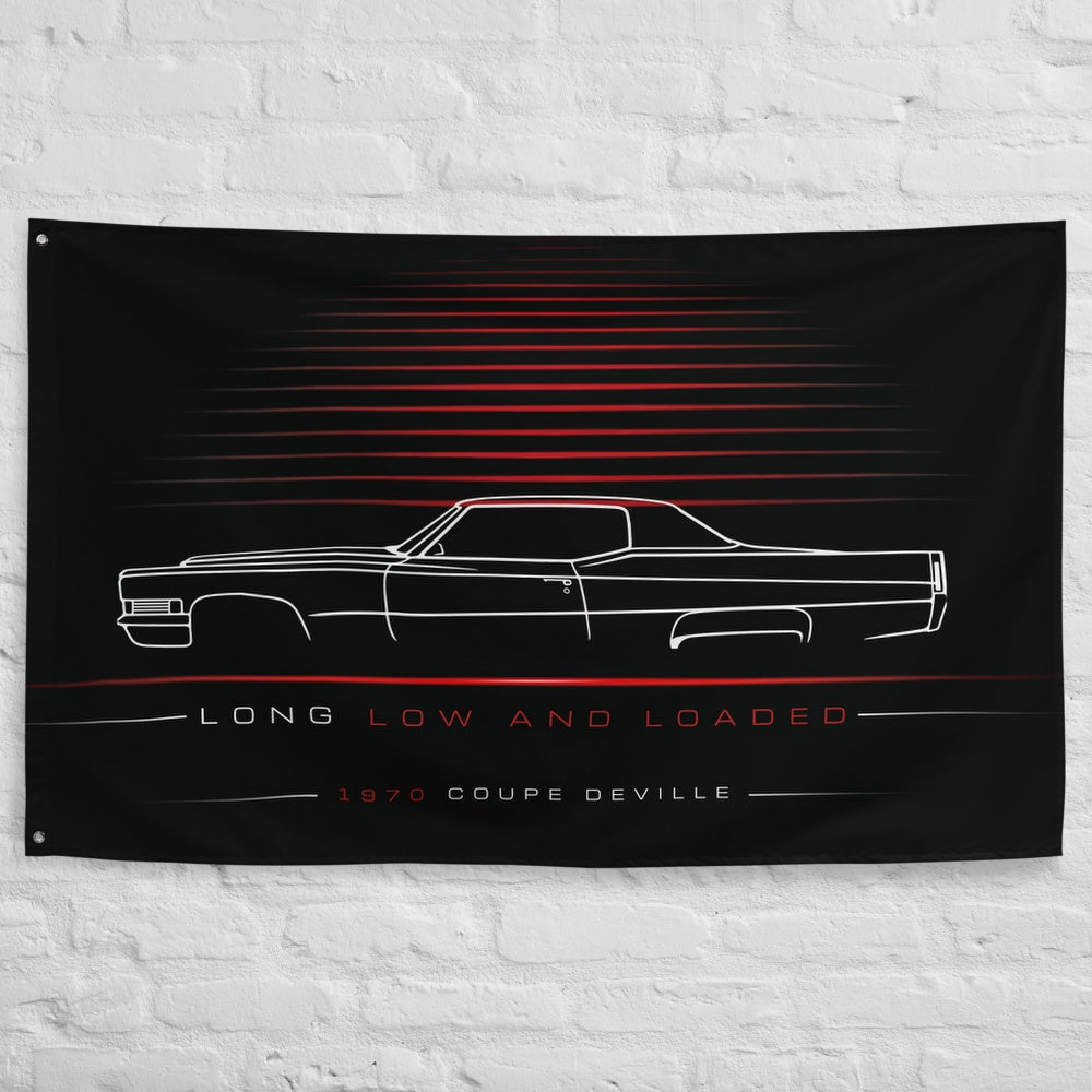 Cadillac Coupe Deville 1970 car silhouette flag - White Brick Wall