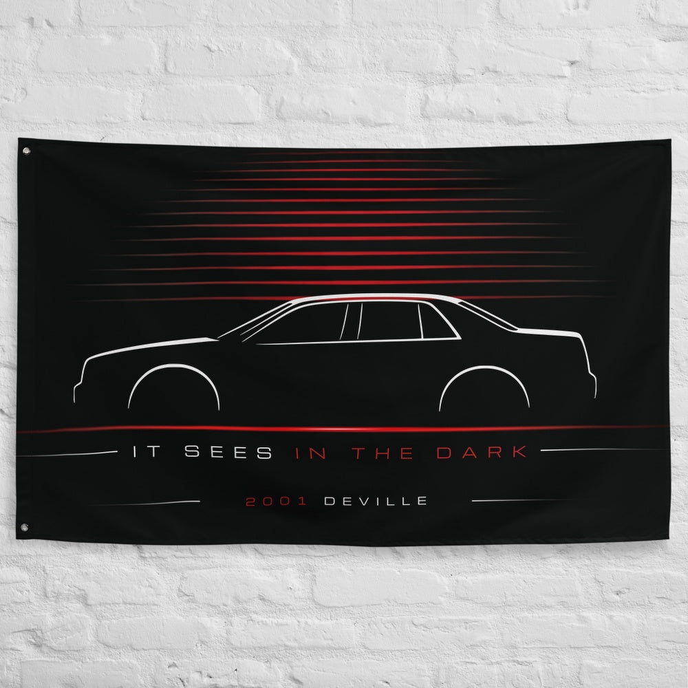 Cadillac DeVille 2001 car silhouette flag - White Brick Wall
