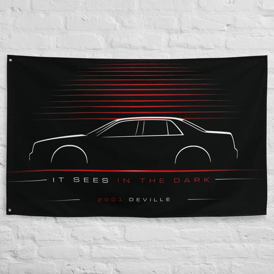 Cadillac DeVille 2001 car silhouette flag - White Brick Wall