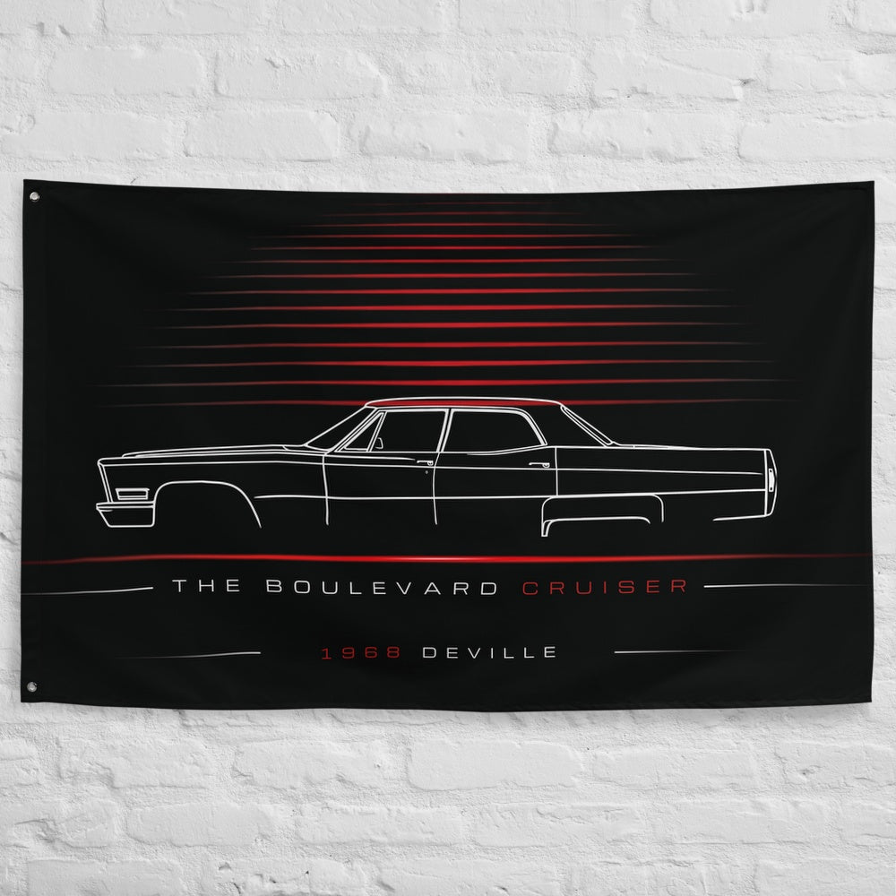 Cadillac Deville 1968 car silhouette flag - White Brick Wall
