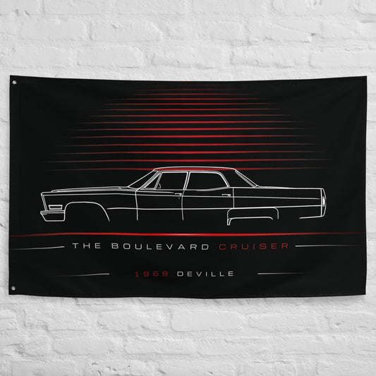 Cadillac Deville 1968 car silhouette flag - White Brick Wall
