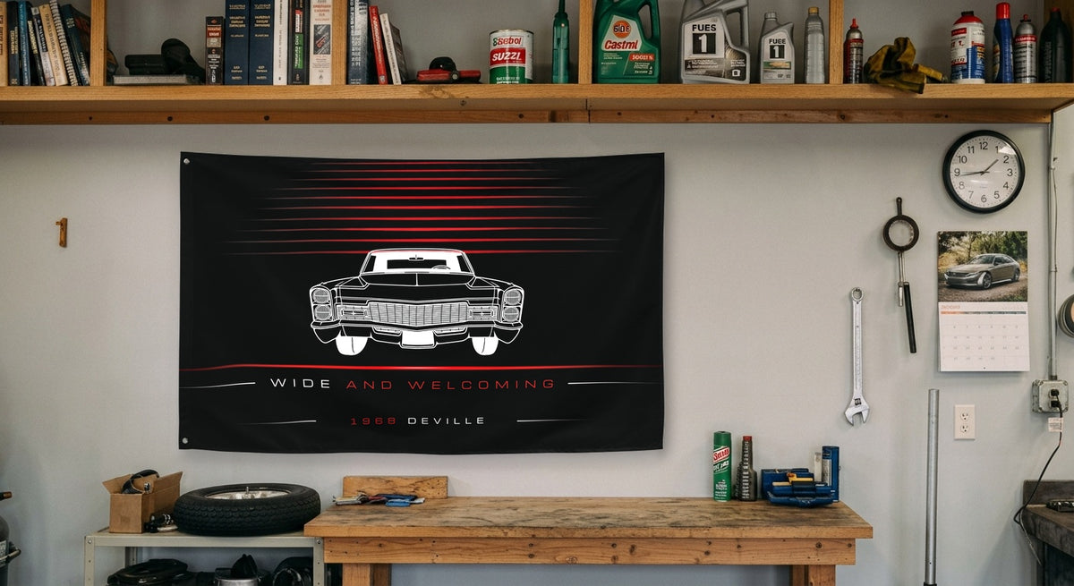 Cadillac Deville II 1968 car silhouette flag - Garage Workbench
