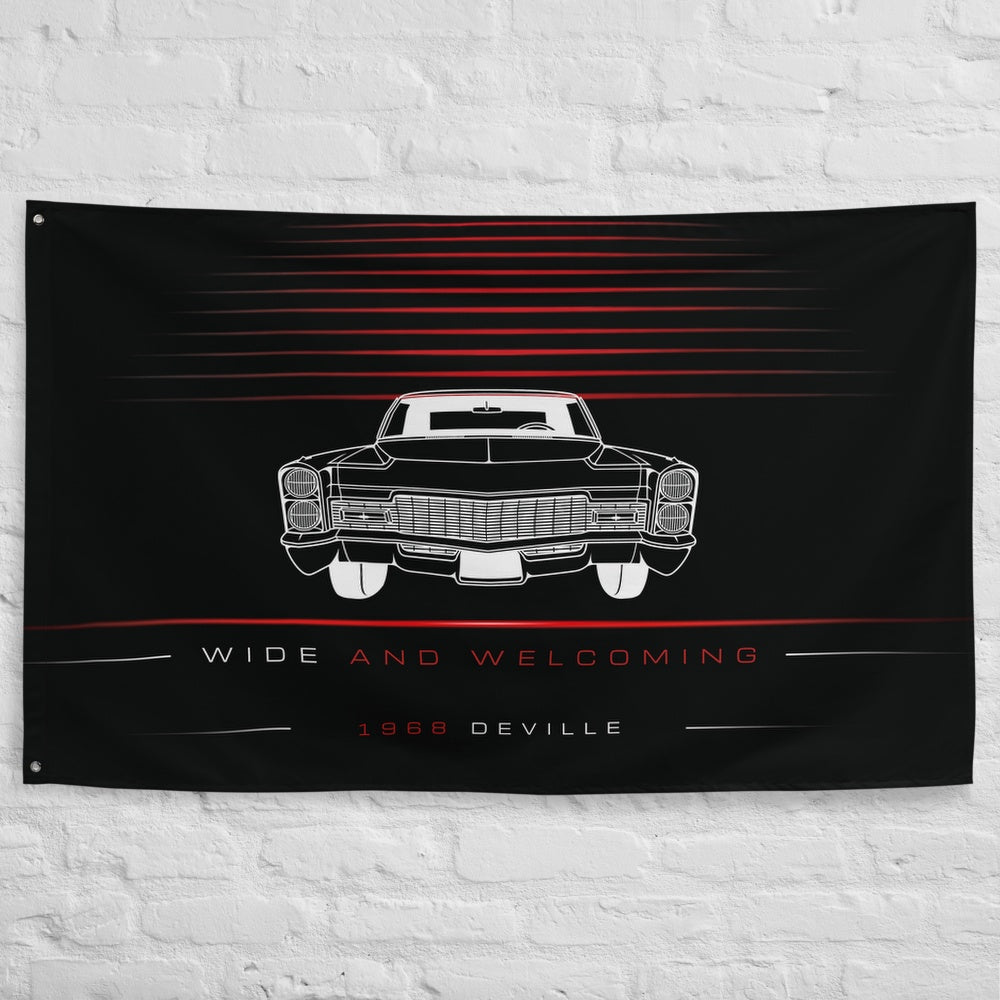 Cadillac Deville II 1968 car silhouette flag - White Brick Wall