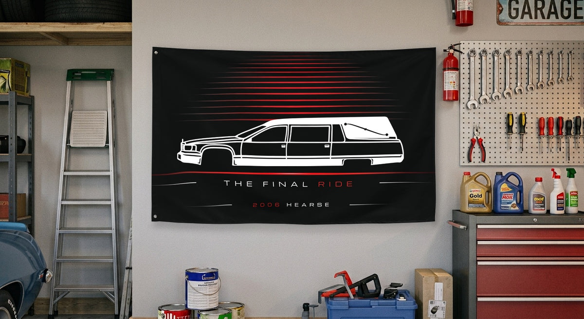 Cadillac Hearse 2006 car silhouette flag - Garage Wall
