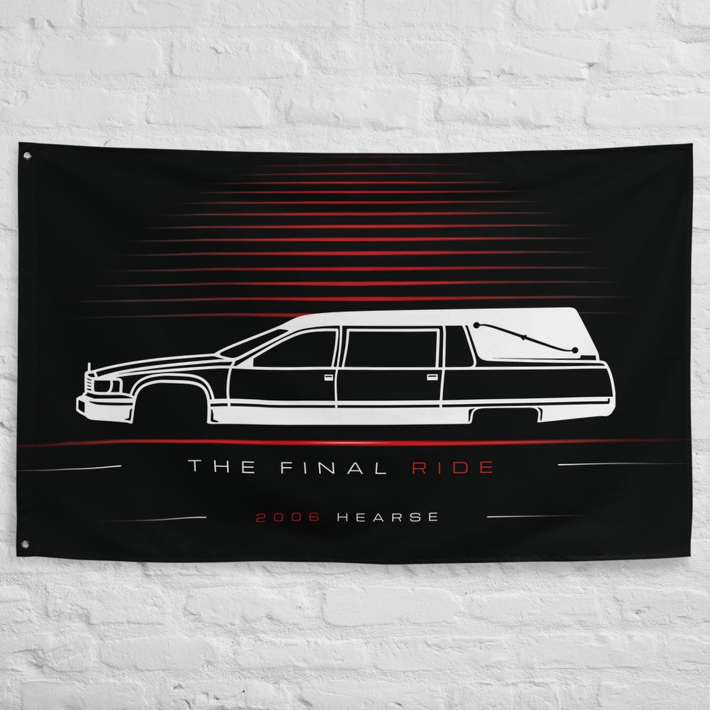 Cadillac Hearse 2006 car silhouette flag - White Brick Wall