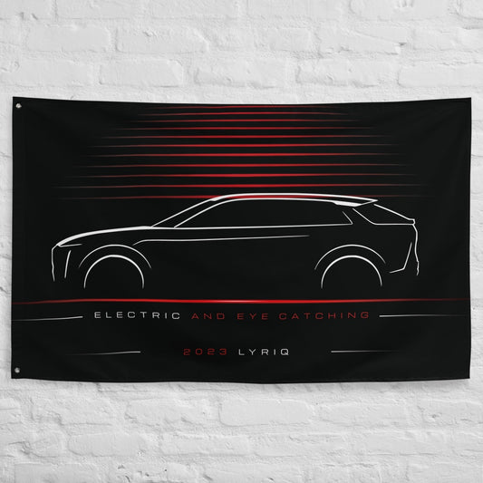 Cadillac Lyriq 2023 car silhouette flag - White Brick Wall