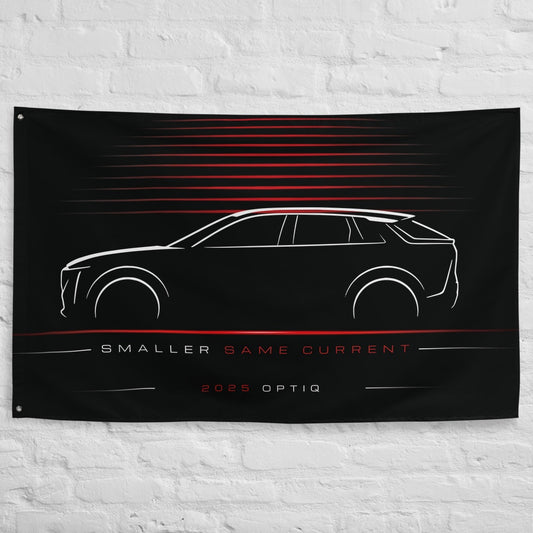 Cadillac Optiq 2025 car silhouette flag - White Brick Wall
