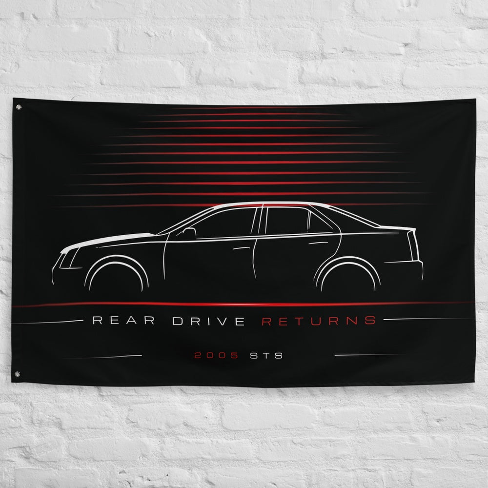 Cadillac STS 2005 car silhouette flag - White Brick Wall