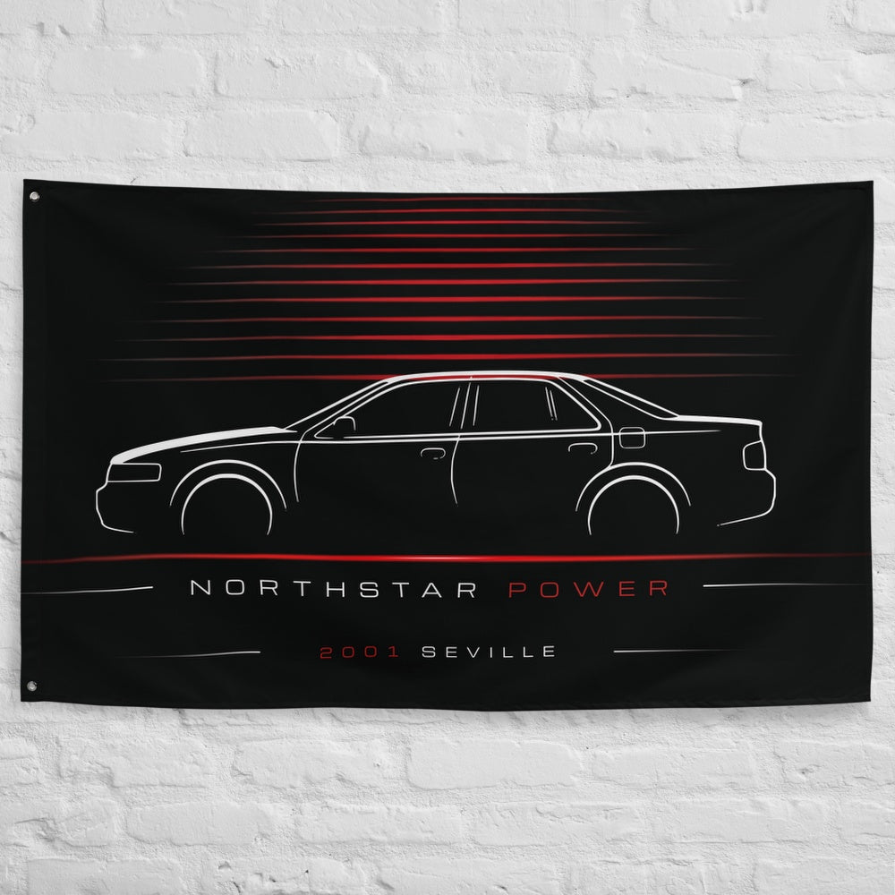 Cadillac Seville 2001 car silhouette flag - White Brick Wall