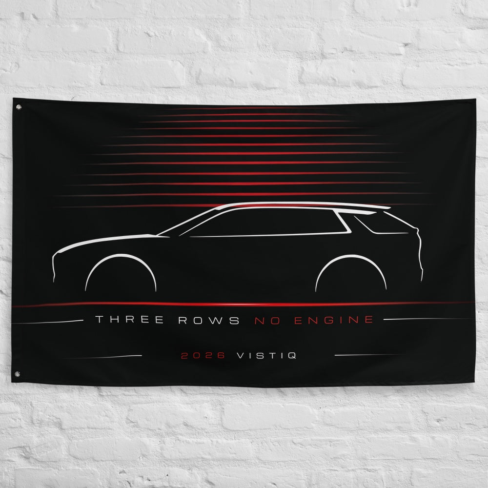 Cadillac Vistiq 2026 car silhouette flag - White Brick Wall
