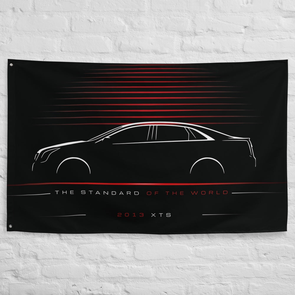 Cadillac XTS 2013 car silhouette flag - White Brick Wall