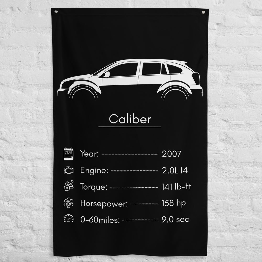 Dodge Caliber 2007 car silhouette spec flag - White Brick Wall