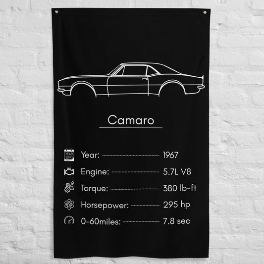 Chevrolet Camaro 1967 car silhouette spec flag - White Brick Wall
