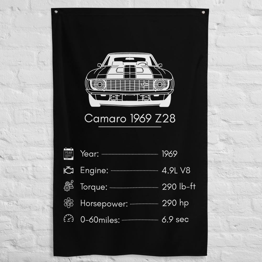 Chevrolet Camaro 1969 Z28 1969 car silhouette spec flag - White Brick Wall