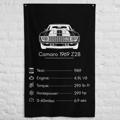 Chevrolet Camaro 1969 Z28 1969 car silhouette spec flag - White Brick Wall