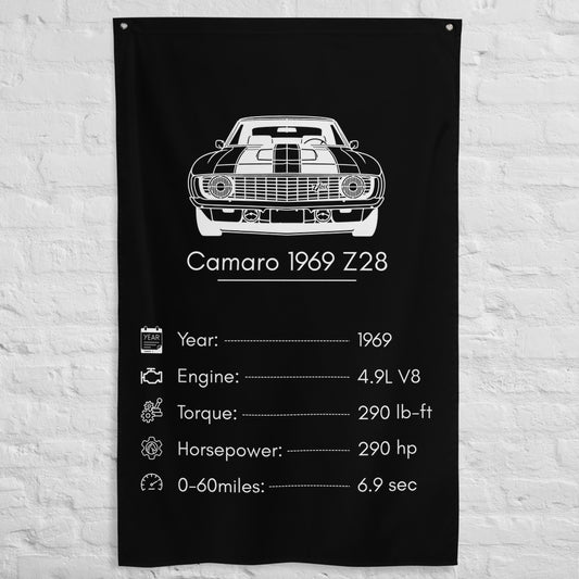 Chevrolet Camaro 1969 Z28 1969 car silhouette spec flag - White Brick Wall