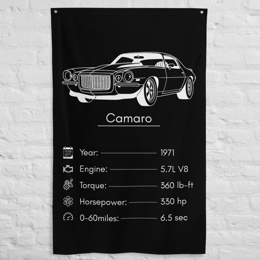 Chevrolet Camaro 1971 car silhouette spec flag - White Brick Wall