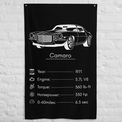 Chevrolet Camaro 1971 car silhouette spec flag - White Brick Wall