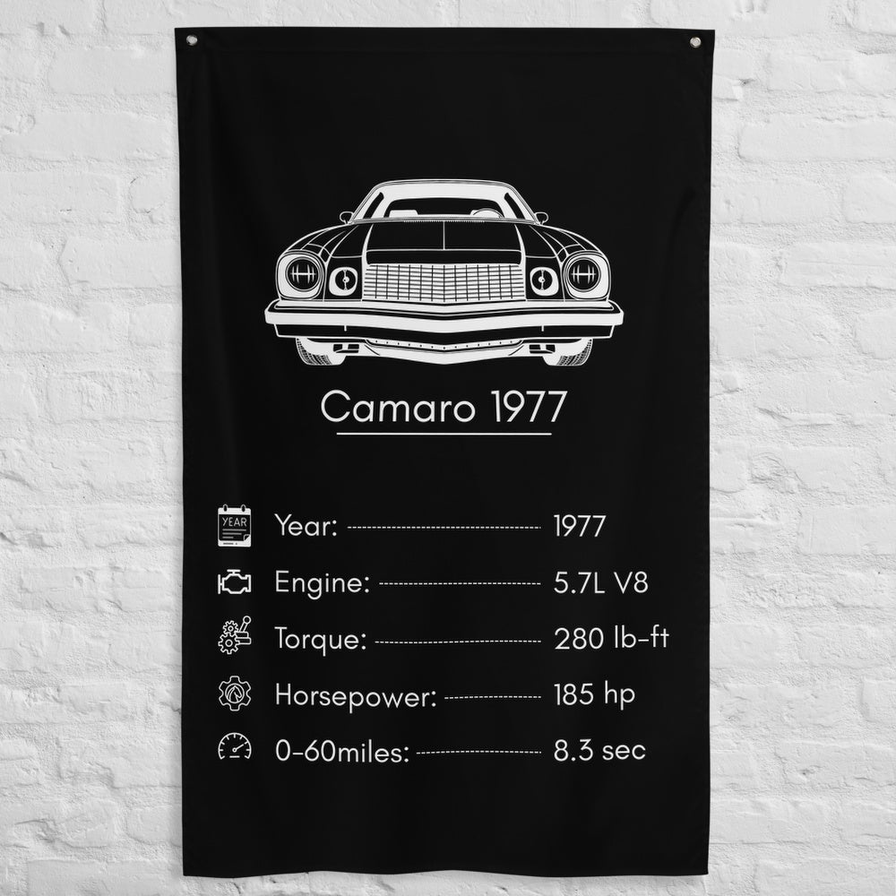 Chevrolet Camaro 1977 1977 car silhouette spec flag - White Brick Wall