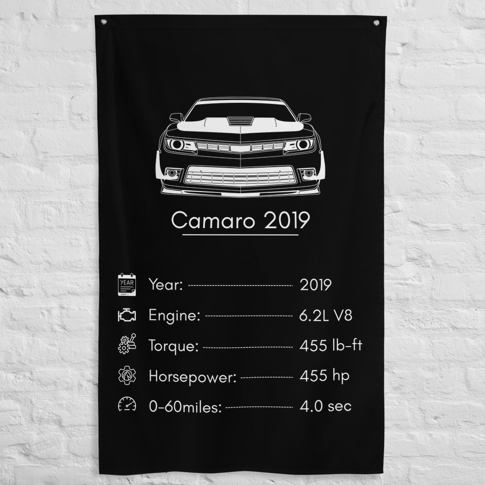 Chevrolet Camaro 2019 2019 car silhouette spec flag - White Brick Wall