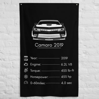 Chevrolet Camaro 2019 2019 car silhouette spec flag - White Brick Wall