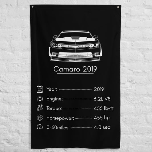 Chevrolet Camaro 2019 2019 car silhouette spec flag - White Brick Wall