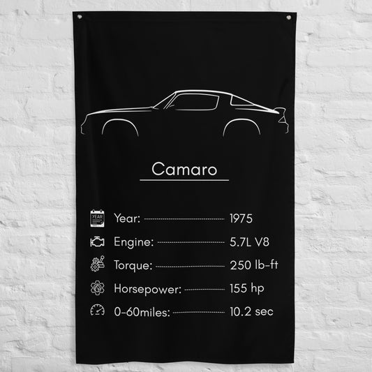 Chevrolet Camaro 1975 car silhouette spec flag - White Brick Wall
