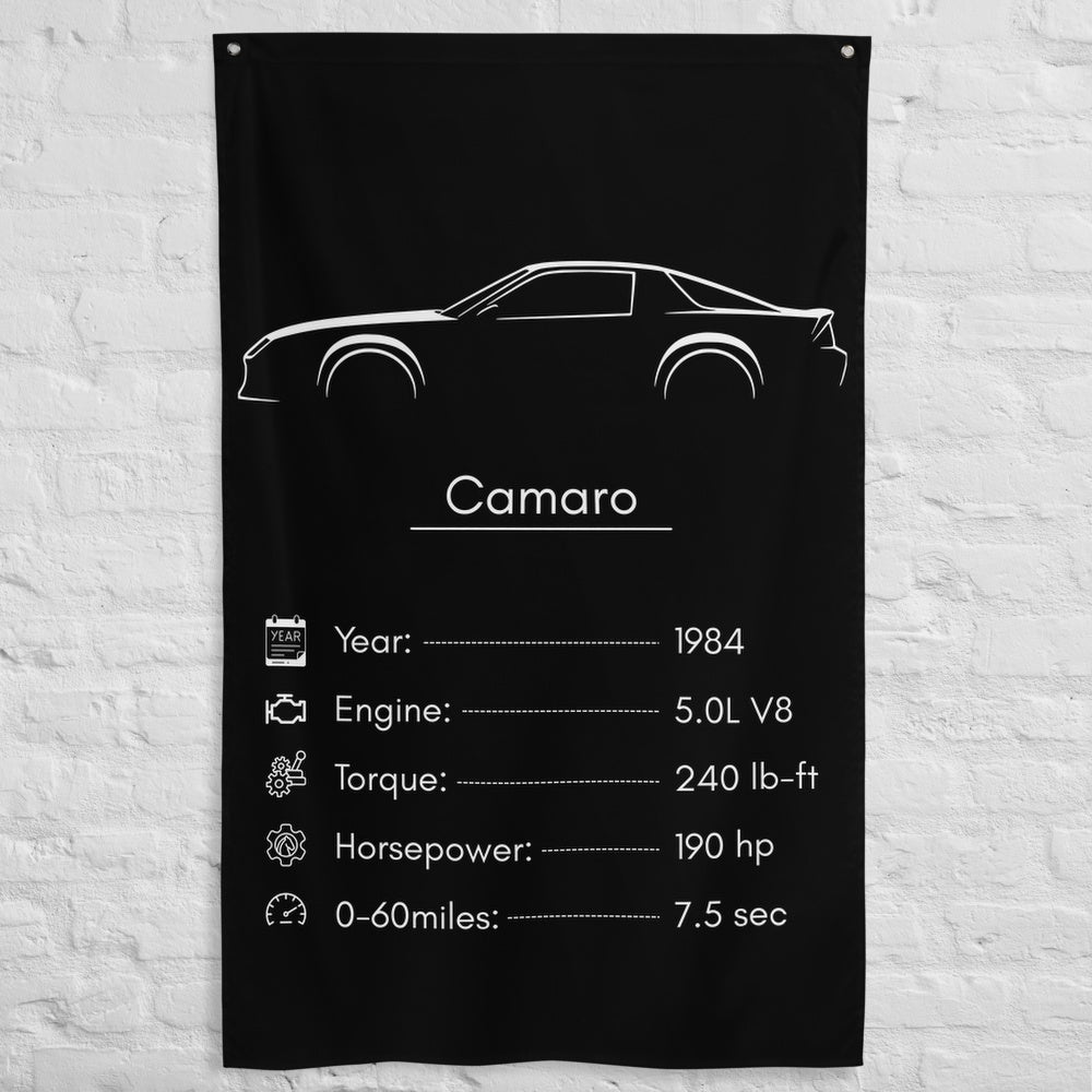 Chevrolet Camaro 1984 car silhouette spec flag - White Brick Wall