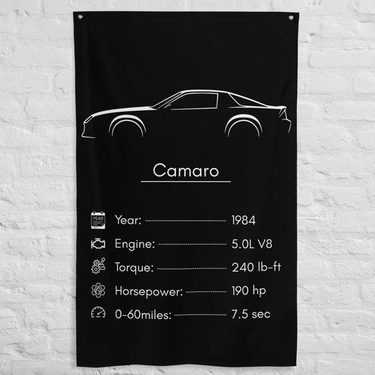 Chevrolet Camaro 1984 car silhouette spec flag - White Brick Wall