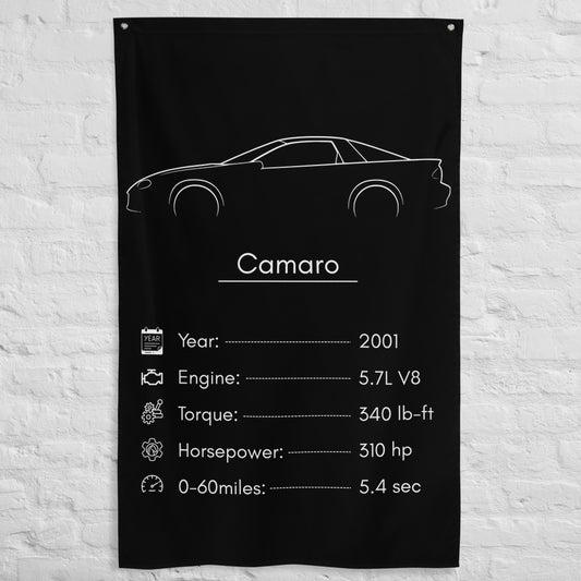 Chevrolet Camaro 2001 car silhouette spec flag - White Brick Wall