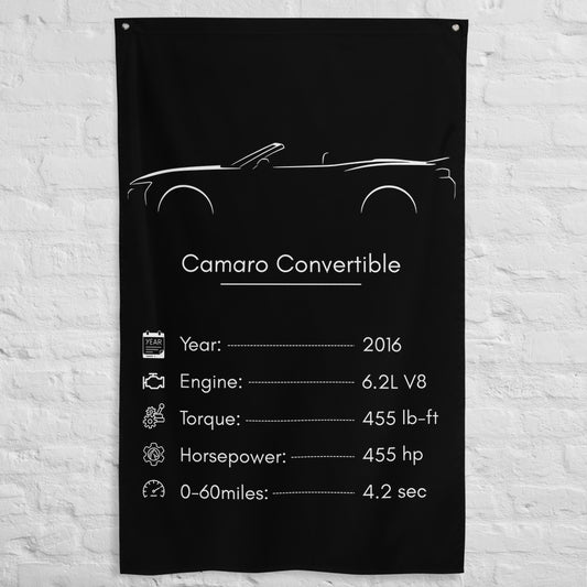 Chevrolet Camaro Convertible 2016 car silhouette spec flag - White Brick Wall