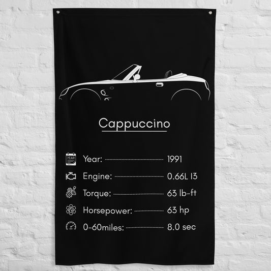 Suzuki Cappuccino 1991 car silhouette spec flag - White Brick Wall