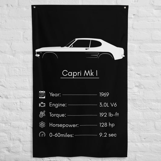 Ford Capri Mk I 1969 car silhouette spec flag - White Brick Wall