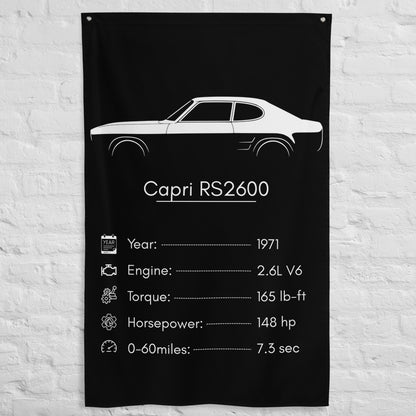 Ford Capri RS2600 1971 car silhouette spec flag - White Brick Wall
