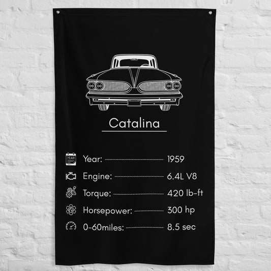 Pontiac Catalina 1959 car silhouette spec flag - White Brick Wall