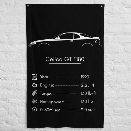 Toyota Celica GT T180 1990 car silhouette spec flag - White Brick Wall