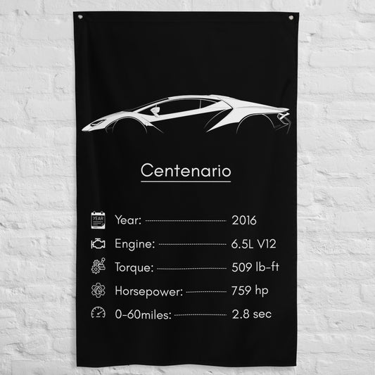 Lamborghini Centenario 2016 car silhouette spec flag - White Brick Wall