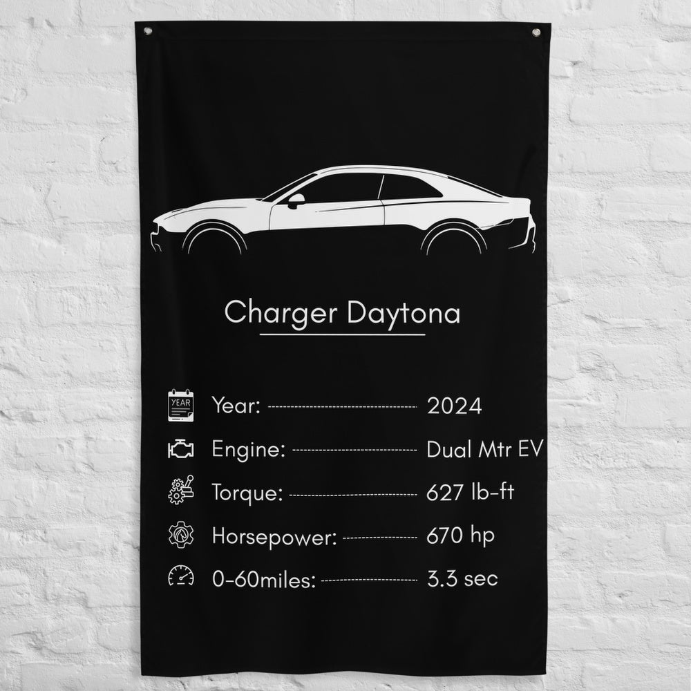 Dodge Charger Daytona 2024 car silhouette spec flag - White Brick Wall