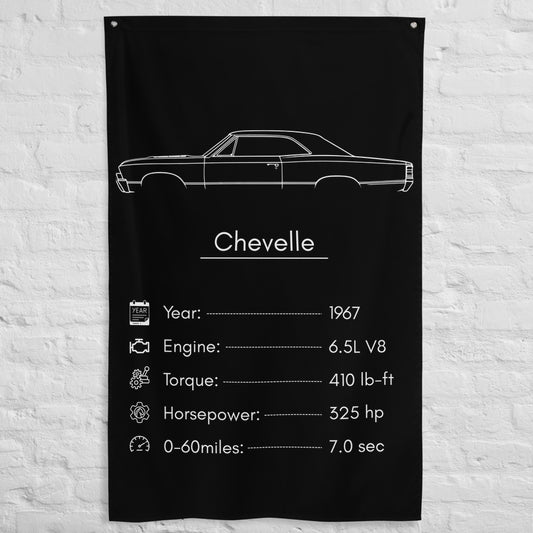 Chevrolet Chevelle 1967 car silhouette spec flag - White Brick Wall