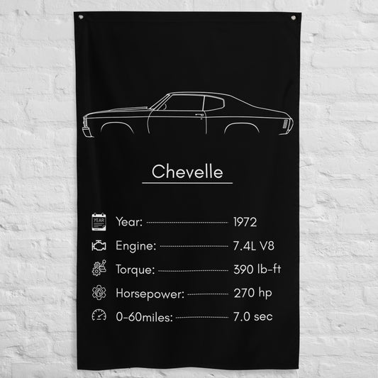 Chevrolet Chevelle 1972 car silhouette spec flag - White Brick Wall