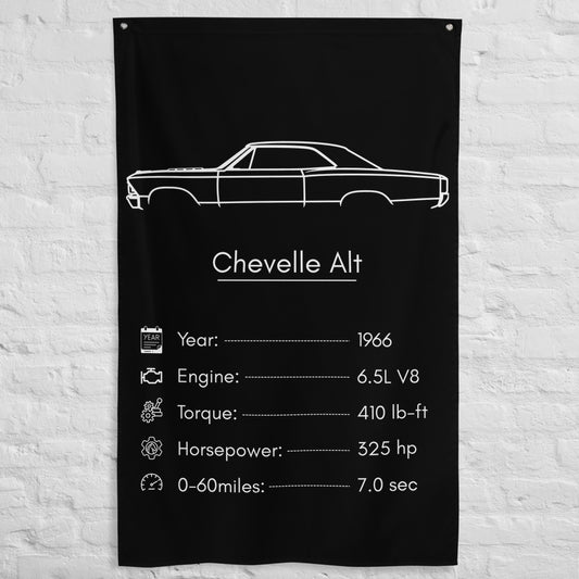 Chevrolet Chevelle 1966 (Design 2) car silhouette spec flag - White Brick Wall