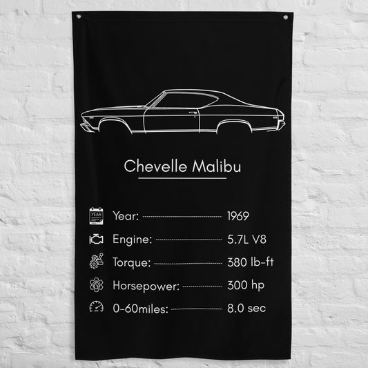 Chevrolet Chevelle Malibu 1969 car silhouette spec flag - White Brick Wall
