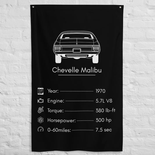 Chevrolet Chevelle Malibu 1970 car silhouette spec flag - White Brick Wall