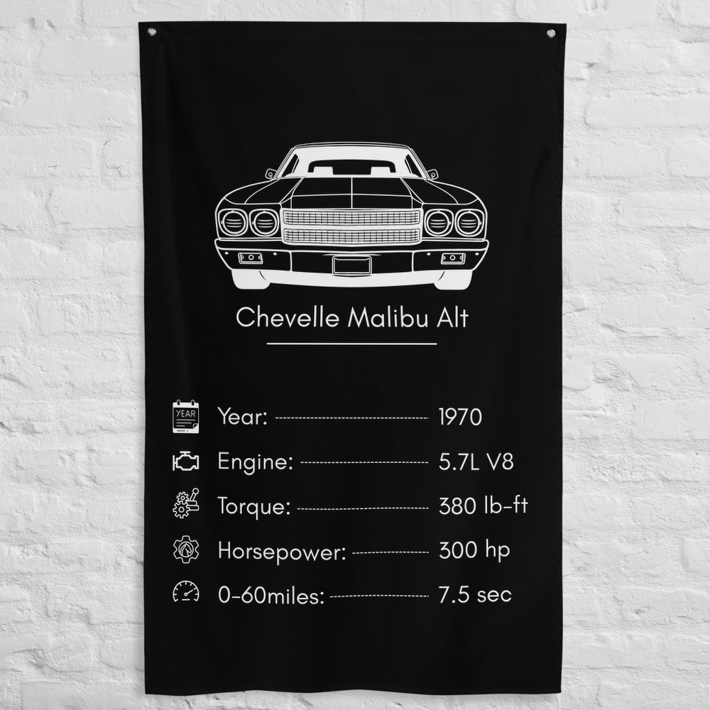 Chevrolet Chevelle Malibu 1970 (Design 2) car silhouette spec flag - White Brick Wall