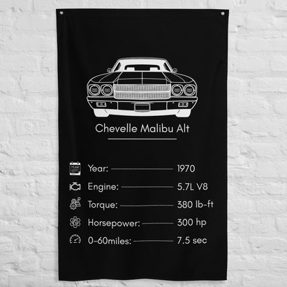 Chevrolet Chevelle Malibu 1970 (Design 2) car silhouette spec flag - White Brick Wall