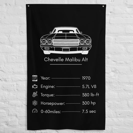 Chevrolet Chevelle Malibu 1970 (Design 2) car silhouette spec flag - White Brick Wall
