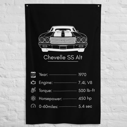 Chevrolet Chevelle SS 1970 (Design 2) car silhouette spec flag - White Brick Wall