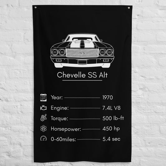 Chevrolet Chevelle SS 1970 (Design 2) car silhouette spec flag - White Brick Wall